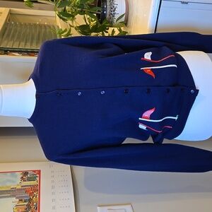 Vintage Mint Condition Owen Originals Navy Golf Motif Cardigan Sweater Size 42
